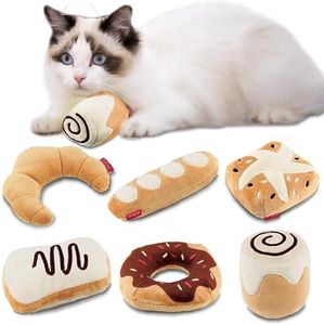Gigwi Interactive Cat Toys for Indoor Cats, Cat Chew Toy Plush Catnip Toys for Kittens, Crinkle Pillow Cat Kicker Toys, Soft Teething Exercise Kitty Toy Bread Set of 6