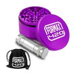 FORMAX®420 2.5Inch Purple Metal Herb Grinder 4 Piece Tobacco with Pollen Press