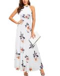 STYLEWORD Women's Floral Print Sleeveless Off Shoulder Elegant Summer Dress Halter Neck Maxi Long Dress (Floral08,XL)