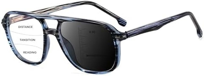 HOOBAY Photochromic Progressive Multifocus Reading Glasses Men Women,Progressive Readers No Line Quick-Transition Sunglasses (Blue Stripes, 1.5, x)