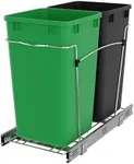 Rev-A-Shelf Pullout Trash Can for Under Kitchen Cabinets 27 Qt 12 Gallon Garbage Recyling Bin with Full Extension Slide, Green/Black, RV-15KD-1918C-S