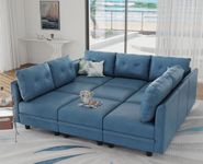 LLappuil Faux Leather Fabric Modular Sofa Sectional Sleeper Couch Bed 6 Seater Reversible Sectional Sofa with Storage Chaise, Navy Blue