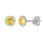 ChicSilver Round November Birthstone Stud Earrings for Women Small Gemstone Yellow Topaz Earrings Stud Hypoallergenic 925 Sterling Silver Cubic Zirconia Earrings for Sensitive Ear Birthday Jewelry