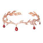 KRDADELF Fairy Crown Tiara with Ruby, Blood Elf Pixie Witch Angel Vampire Fairy Accessories Costume for Women Girls, Red Circlet Leaves Headpiece for Wedding Cosplay Prom Halloween