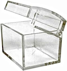 Perfume Studio Clear Acrylic Box with Hinged Lid; Small Treasure Chest Shape Container with bonus Pure Parfum 2ml Sample. (3 Units)