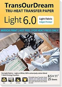 TransOurDream Heat Transfer Paper for Heat Press (25 Sheets, 8.5x11", Light 6.0) Printable Heat Transfer Vinyl for T Shirts Iron on Transfers for Inkjet Printer (TRANS-L6-20)