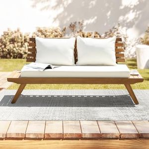 IDZO Lucille 800lbs Capacity Acacia Patio Loveseat, FSC Certified 2 Seater Outdoor Sofa with 3.9in Thick Cushions, Teak Finish Porch Couch for Garden Backyard