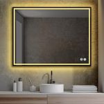 VENETIAN IMAGE Rectangle Metal Frame Lighted LED Mirror with Defogger, Dimmer & Adjustable 3 Color Temperature (Matt Black, 36" x 48" Inch)