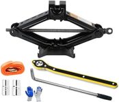 Universal Scissor Car Jack, Load 2.5 Tons, Lifting Height 10-39CM, with Tow Rope 2M, Wrench*2, Gloves, Tyre Repair Tools Kit for Car Van Sports Utility Vehicles