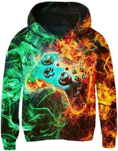 Idgreatim Boys Pullover Hoodie 3D Flame Gamepad Printed Sweatshirts Long Sleeve Novelty 3D Graphic Hooded Jackets Size 8-10T