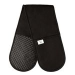 Black Double Oven Gloves Heat Resistant Silicone Oven Mitts Pair | Non-Slip Silicone Oven Gloves Double Oven Mitt | Machine Washable Thick Potholders Home & Kitchen Accessories.