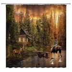 AYDSMYD Rustic Bear Shower Curtain Cabin Lodge Hunting Deer Lake Forest Fishing Wild Animals Country Farmhouse Fabric Bathroom Decor Set with Hooks,70" WX70 H