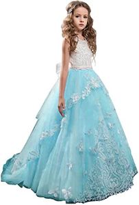 Flower Girl Dress Kids Lace Beaded Pageant Ball Gowns (Size 6, Blue)