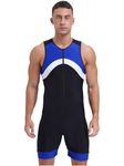 TiaoBug Mens Swimming Bodysuit Sleeveless Zipper Unitard Swimming Surfing Swimsuit Athletic Leotard One Piece Jumpsuit Blue 4XL