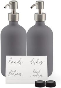 Cornucopia 16oz Gray Pump Bottles (2-Pack); Gray Coated Glass Soap Dispenser Pump Bottles for Lotion, Hand Care & Liquid Soap