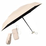 ESUFEIR Mini Travel Sun Umbrella for Purse With Case,Small Compact UV Umbrella Protection Sun,Lightweight Portable Parasol Windproof for Women Men Kids (Beige)