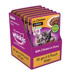 whiskas Kitten (2-12 M) Wet Cat Food, Chicken In Gravy, 12 Pouches (12 X 85 G) & Adult (1+ Y ) Dry Cat Food, Chicken Flavour, 1.2Kg Pack & Adult (1+ Y ) Dry Cat Food, Tuna Flavour, 3Kg Pack