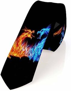 Yakuna Blue Red Fiery Dragons Men's Tie Animal Fire Dragon Flames Shockin Men's Necktie Tie for Men Wedding Holiday Party