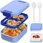 BIBURY Lunch Box, Upgraded Leakproof Bento Box for Kids Adults, Lunchbox with 4 Compartments, Cutlery and 2 Sauce Pot Set, BPA Free, Microwave and Dishwasher Safe Snack Box Sandwich Box, 1.9L - Blue