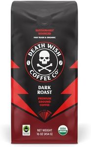 Death Wish Coffee Co., Organic and Fair Trade Dark Roast Ground Coffee, 16 oz