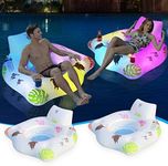 DeeprBlu 2 Pack Inflatable Pool Floats Chair with Color Changing Lights, Solar Powered Fun Pool Float with 2 Cup Holders & 2 Handles, Large Pool Lounger Float Beach Float, Pool Float Raft for Adults