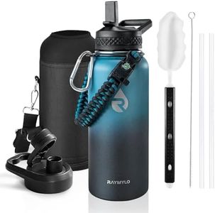 RAYMYLO Insulated Water Bottle 32 oz, Triple Wall Vacuum Stainless Steel (Cold for 48 Hrs, Hot for 24Hrs), Leak Proof & BPA-Free, 32oz Hydro Water Flask with Paracord Handle & Straw Spout Lids