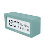 BALDR Compact Digital Alarm Clock with Ultra HD LCD Screen Date & Time Display, Bedside Table Travel Clock, Monitor Temperature Humidity, Large Light Feature Battery Operated (Turquoise)