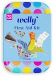 Welly First Aid Kit - Adhesive Bandages in Flexible Fabric and Waterproof, Singe Use Ointments (Triple Antibiotic, Cleansing Wipes and Hydrocortisone) - 70 Count