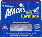 Mack's AquaBlock Swimming Earplugs, 2 Pair - Comfortable, Waterproof, Reusable Silicone Ear Plugs for Swimming, Snorkeling, Showering, Surfing and Bathing (Clear)