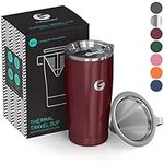 Coffee Gator Insulated Coffee Cup with Paperless Filter, All-in-One Hand Drip Coffee Maker with Filter, Thermal Stainless Steel Travel Cup for Hot Drinks - 585ml / 20oz (Red)