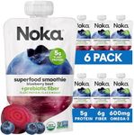 Noka Superfood Fruit Smoothie Pouches, Blueberry Beet, Healthy Snacks with Flax Seed, Plant Protein and Prebiotic Fiber, Vegan and Gluten Free Snacks, Organic Squeeze Pouch, 4.22 oz, 6 Count