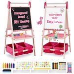 FUNLIO Kids Art Easel, 3 Height Adjustable for Kids Aged 2-8, Toddler Easel with Paper Roll, Anti-Warp & Magnetic Chalkboard/Whiteboard, All-in-One Standing Easel with Erasable Frame (Pink)