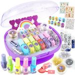 Luucio Kids Nail Polish Set for Girls Ages 5-12, All-in-One Kids Nail Art Salon Set - Nail Dryer, Nail Polish, Glitter Powder, False Nails, Nail Decals, Toe Separator, File, Gifts for Girls 5-12