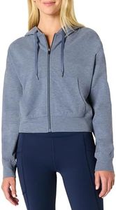 Amazon Essentials Women's Athletic Soft Performance Lightweight Cropped Zip Up Workout Hoodie, Space Dye Slate, Medium