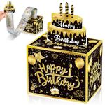 Happy Birthday Money Box for Cash Gift, Funny Pull Surprise Money Gift Box, Novelty Money Gift Ideas Black Gold Birthday Boxes for Gifts, Money Cake Pull Out Kit for Men and Women