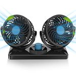 AboveTEK® 12V Electric Car Fan - Rotatable 2 Speed Dual Blade 12 Volt DC Fan with 9FT Cord & 3M Stickers - Quiet Strong Dashboard Circulator Cooling Air Fan for Sedan SUV RV Boat Auto Vehicles - Efficiently Blow Away Hot Air Smoke Smell & Bad Odors