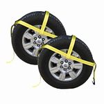 US Cargo Control Adjustable Tow Dolly Strap - Yellow Car Dolly Strap with 2 Inch Top Strap and Flat Hook End Fitting - Great for Tow Dolly Car Hauling - 3,333 Pound Working Load Limit - 2 Pack