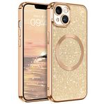 VENINGO Compatible with iPhone 14 Case, Cute Glitter Luxury Bling Support Magsafe Cover Shockproof Full Body Camera Protection Phone Case for Women Girl Design for iPhone 14 2022 6.1'', Gold