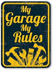 Honey Dew Gifts, My Garage, My Rules 9 inch by 12 inch Retro Vintage Tin Signs, Garage Signs for Dad, Husband, Brother, HDG-1313