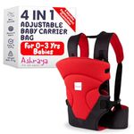 Ashraya Baby Carrier Bag, Baby Holder for New Born, Baby Carrier Bag for 0 to 3 Year Baby,4 in 1 Comfortable and Adjustable Bag holds weight upto 15 kg with an Ergonomic Solution for Baby up to 3 years (Red & Black)