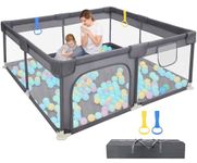 Dripex Baby Playpen, Portable Playpen for Baby and Toddlers, Sturdy 132x132x68 Anti-Fall Baby Play Pen and Baby Fence Kids Activity Center with Breathable Mesh and Pull-Up Ring for Indoor&Outdoor