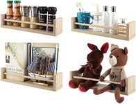 EasyPAG Pack of 4 Wood Nursery Versatile Floating Shelves,Wall Mounted Spice Rack,Book Organiser,Decoration Holder,Display Shelf for Bedroom,Living Room,Bathroom,Natural