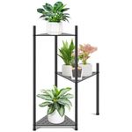 KHayRovies Metal Plant Stand Indoor Outdoor, Multi Tiered Pots Corner Tall Plant Stand Display Rack, Flower Pot Holder Shelf for Garden Balcony Living Room Corner (3 Tier-Black)