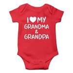 I Love My Grandma And Grandpa Funny Infant Novelty Romper Premium Quality Baby Bodysuit (Red, 0-3 Months)