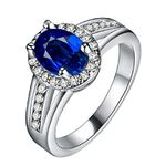 Uloveido Women Oval Blue Stone Ring for Girls Mom Friend Birthday Gift Ring for Women Girlfriend Anniversary Wedding Ring with Cubic Zirconia Size Q PJ138