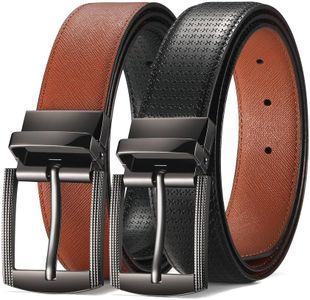 ECROSKO Mens Two-in-One Reversible Dress Belt, 1.35" Leather Belt with Rotating Buckle for Casual Jeans