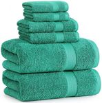 LANE LINEN Bath Towels for Bathroom Set - 100% Cotton Towels Set, 6 Pc Absorbent Towel Sets for Bathroom, Quick Dry Bath Towels Set, 2 Bath Towels for Adults, 2 Hand Towel, 2 Wash Cloths - Emerald