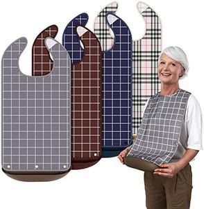 Bravace 4 Pack Adult Bibs for Eating Washable Reusable Waterproof Clothing Protector with Detachable Crumb Catcher, Bibs for Elderly Women and Men, Senior Citizen Feeding Bibs - Unisex