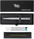 Wordsworth and Black Ballpoint Pen Silver Lacquer- Stunning Luxury Pen Chrome Finish, Ink Refill, Best Gift Set for Men & Women, Refillable, Elegant, Nice Pens, Fine Point