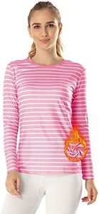 MANCYFIT Womens Thermal Tops Fleece Lined Shirt Long Sleeve Base Layer Striped Shirt Light Pink X-Large